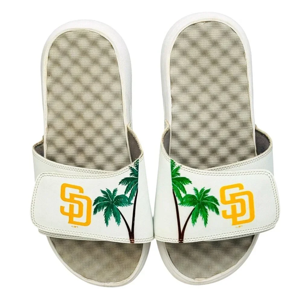 ISlide San Diego Padres Unisex Slides US 7 Palm Design Synthetic Upper White